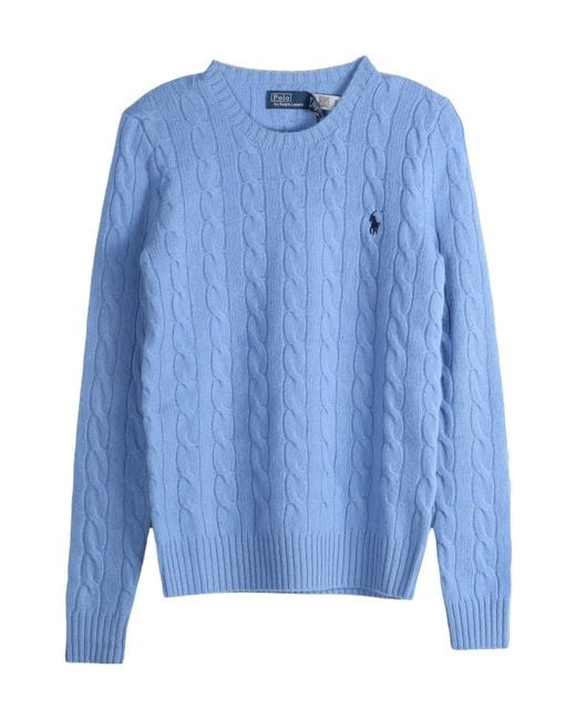 Polo Ralph Lauren Blue Logo Embroidered Cable-Knitted Jumper