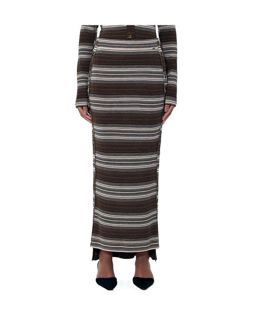 KNWLS Black Striped Knit Midi Skirt