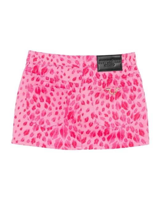 Just Cavalli Pink Animal-Print Denim Mini Skirt