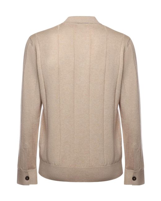 Eleventy Natural Long-Sleeved Knitted Polo Shirt for men