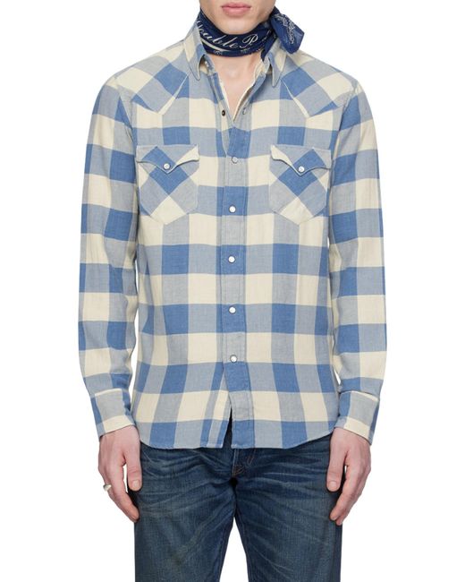 RRL Blue Gingham-Print Shirt for men