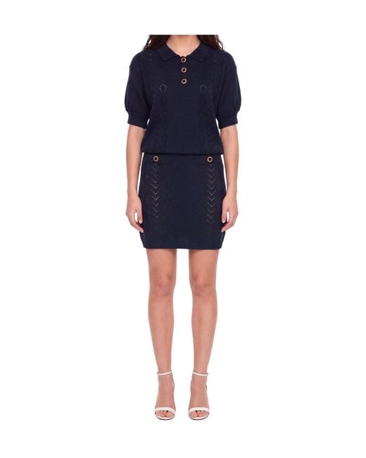 Alessandra Rich Blue Lace-Knit Mini Skirt