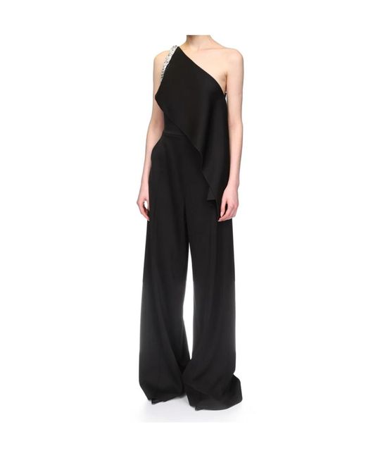 David Koma Black Crystal Claw Embr Detail Draped Jumpsuit