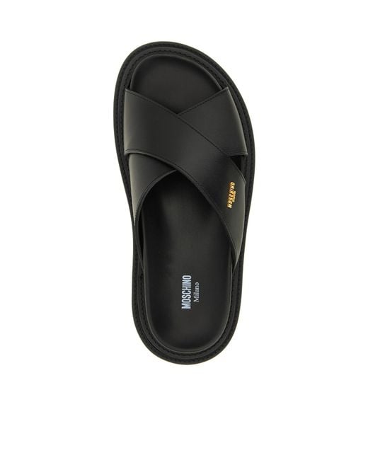 Moschino Brown Leather Sabots With Logo for men