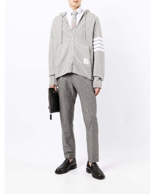 Thom Browne Gray Classic Loopback-Bar Zip-Up Hoodie for men