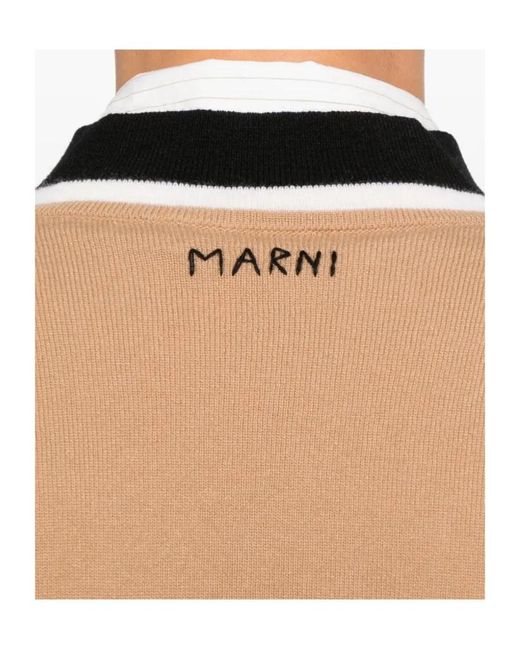 Marni Natural V-Neck Wool Sweater for men