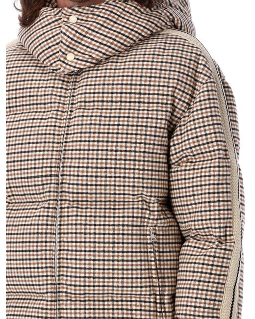 Palm Angels Gray Micro Check Hooded Puffer Jacket for men