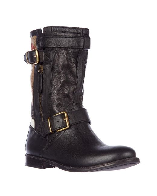 Burberry Black Plaid Canvas Short Boots