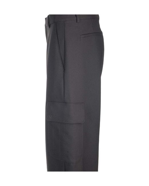 Off-White c/o Virgil Abloh Gray Ow Emb Drill Mid-Rise Wide Leg Trousers for men