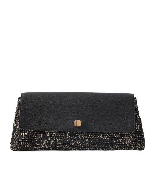 Khaite Black Leather And Raffia Clutch