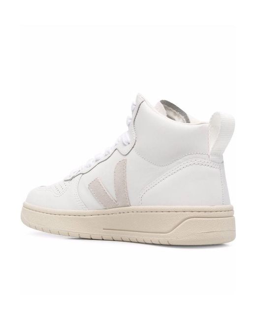 Veja White V-15 High-Top Sneakers