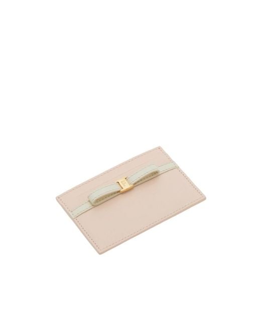 Ferragamo Natural Mini Bow Credit Card Holder