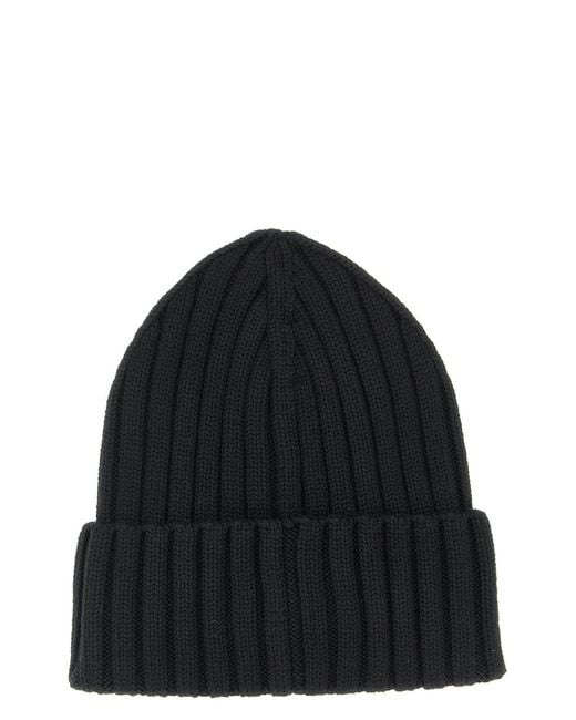 Moncler Black Logo Patch Ribbed Beanie