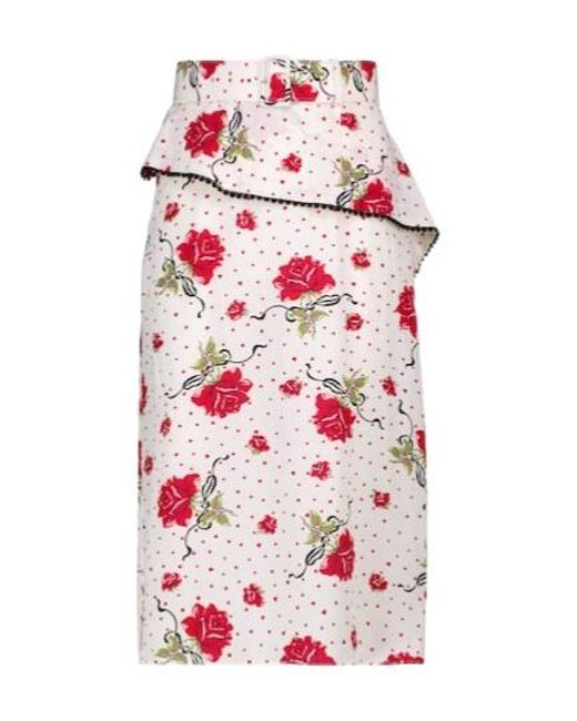 Rodarte White High-Waisted Printed Silk Crepe Midi Skirt