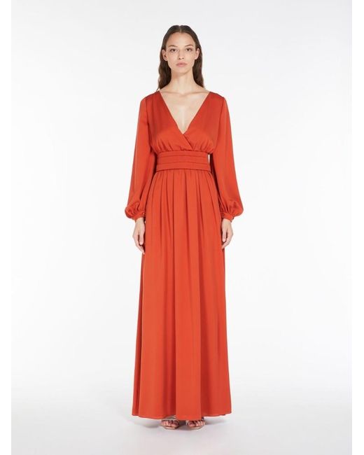 Max Mara Red V-Neck Long-Sleeved Maxi Dress