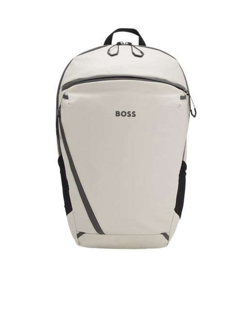 Boss Gray Faux-Leather Backpack With Reflective Details for men