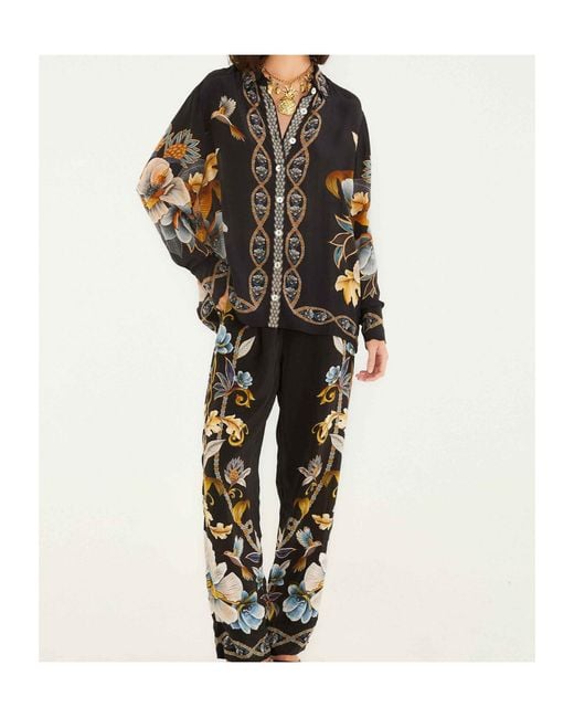 Farm Rio Black Buttoned Floral Shirt