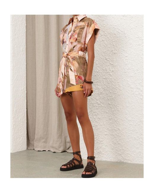 Zimmermann Pink Ascension Cuffed Playsuit