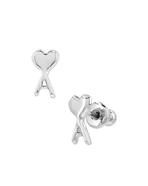 AMI White Ami Ami De Coeur Hammered Earrings for men
