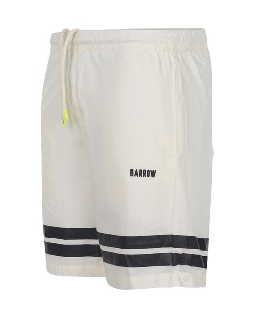 Barrow White Drawstring Striped Athletic Shorts for men