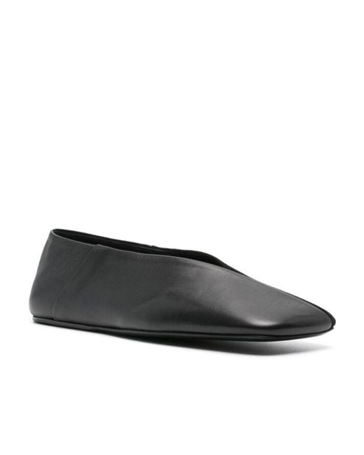 Jil Sander Black Square-Toe Slip-On Ballerina Shoes