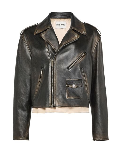 Miu Miu Black Long-Sleeved Leather Jacket