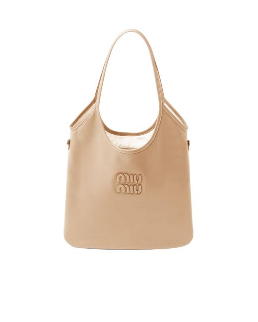 Miu Miu Natural Ivy Logo-Lettering Tote Bag