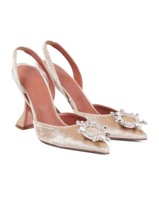 AMINA MUADDI Pink Embellished Velvet Slingback Pumps