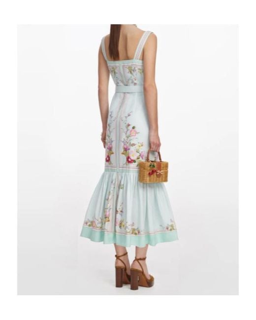 Self-Portrait White Floral Belted Midi Dress