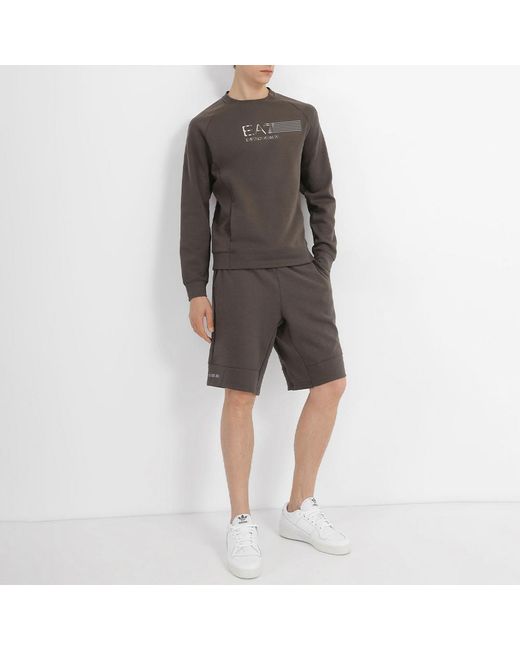 EA7 Gray Logo Printed Round Neck Sweater for men
