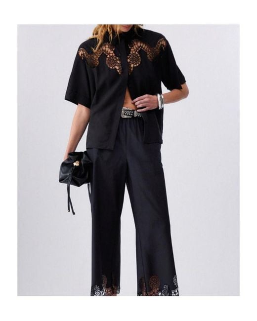 Liu Jo Black Openwork Embroidered Shirt