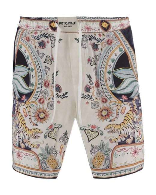 Just Cavalli Gray Printed Drawstring Shorts for men