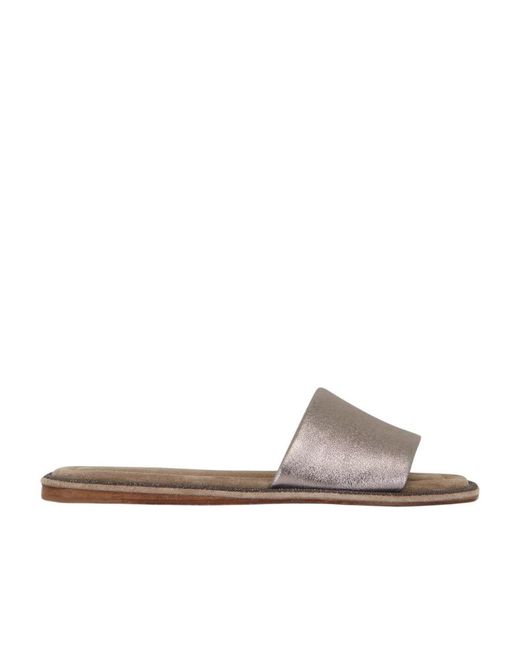 Brunello Cucinelli White Square-Toe Slip-On Slides