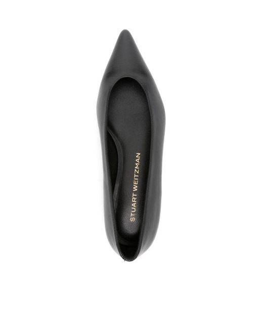 Stuart Weitzman Black Pointed-Toe Leather Ballerinas
