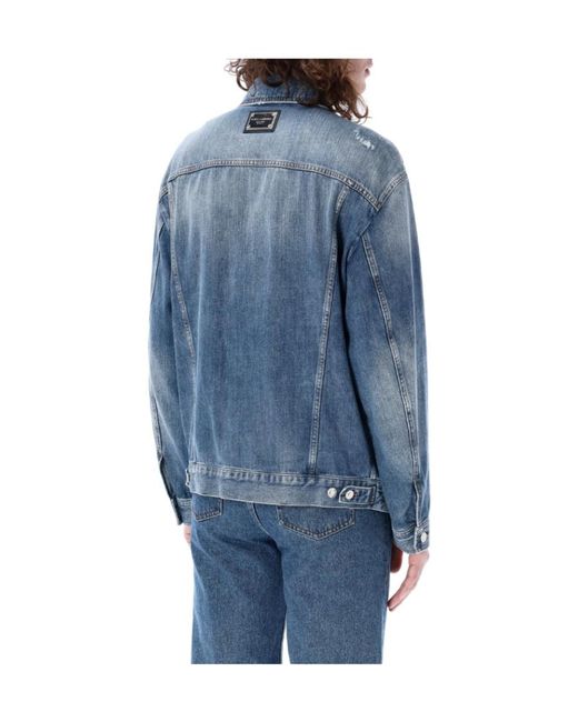 Dolce & Gabbana Blue Distressed Buttoned Denim Jacket for men
