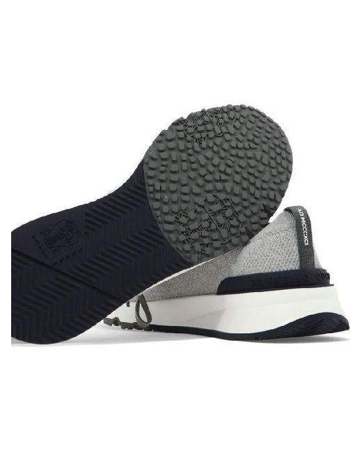 Brunello Cucinelli White Knitted Lace-Up Sneakers for men
