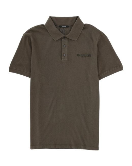 Balmain Green Collared Short-Sleeved Polo Shirt for men