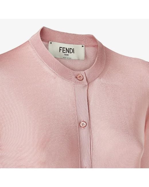 Fendi Pink Logo Embroidered Crewneck Buttoned Cardigan