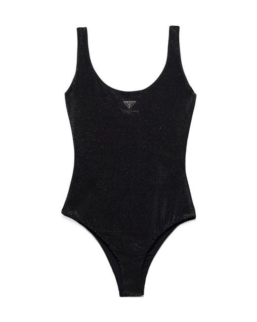 Prada Black Jersey One-Piece Swimsuit With Rhinestones
