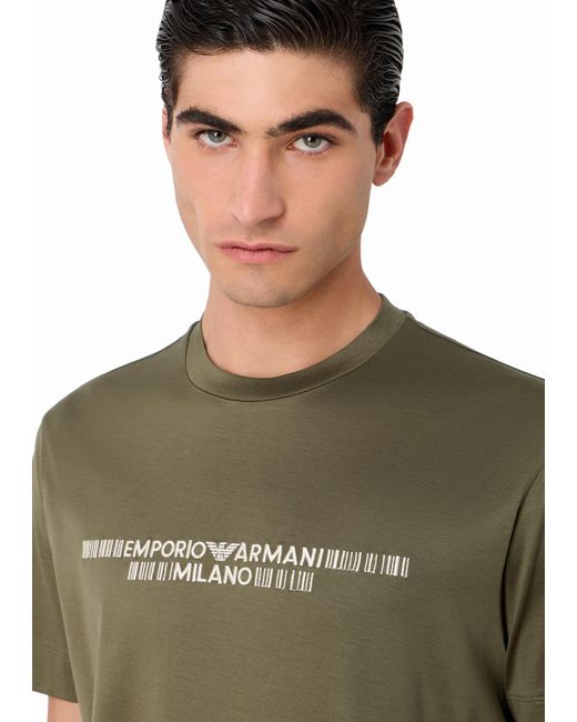 Emporio Armani Green Logo-Embroidered Crew-Neck T-Shirt for men