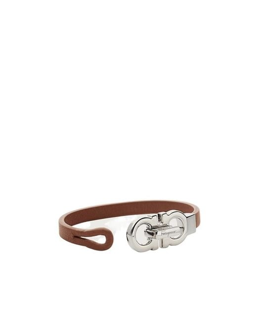 Ferragamo White Ferragamo Logo-Embossed Double Gancio Bracelet for men