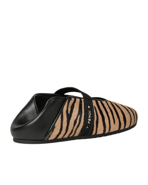 Fendi Black Academia And Hair-On Leather Ballet Flats