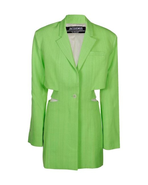 Jacquemus Green Bari Neon Cutout Woven Mini Dress