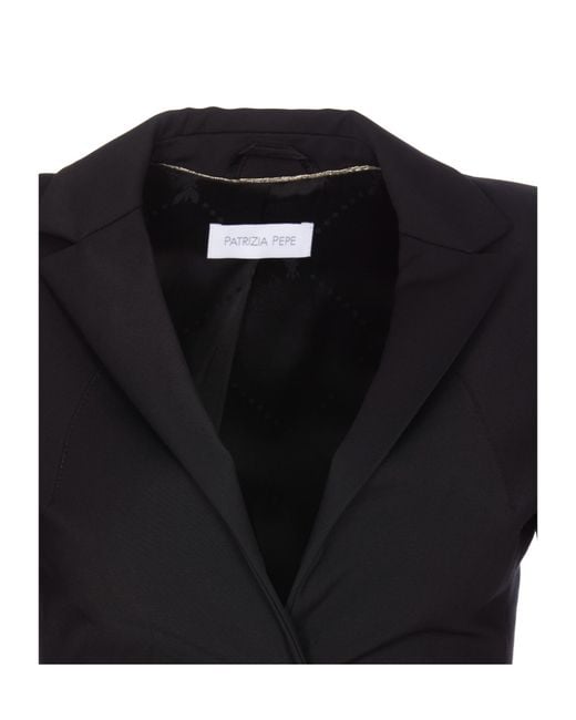 Patrizia Pepe Black Single-Breasted Slit-Sleeve Blazer