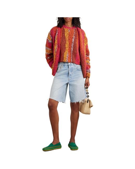The Elder Statesman Red Striped Organic Cotton-Bouclé T-Shirt