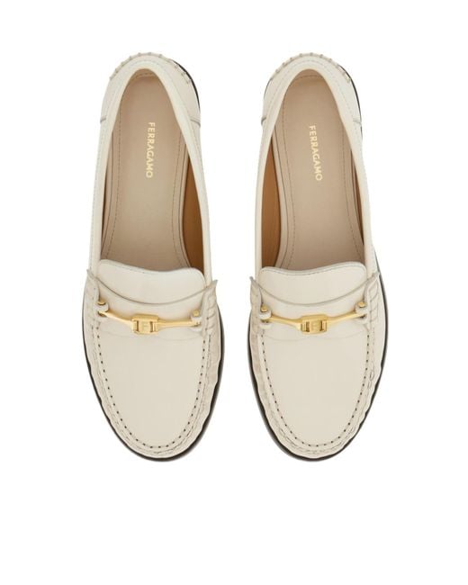 Ferragamo White Ferragamo New Vara Almond-Toe Loafers