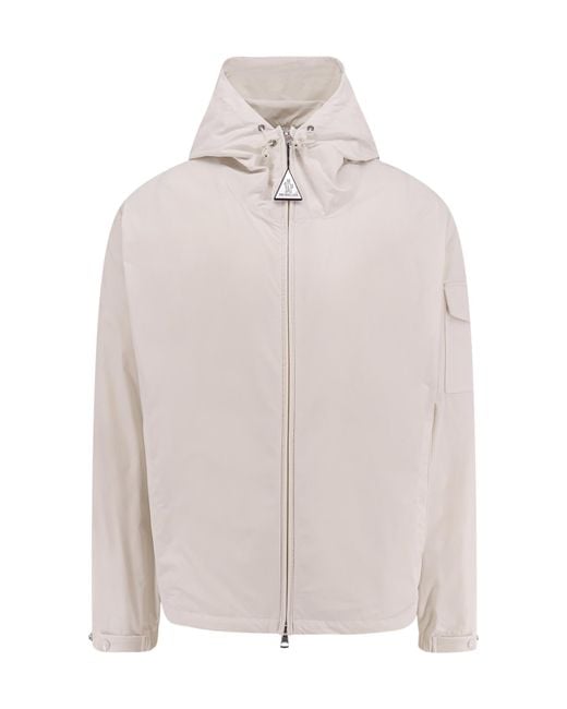 Moncler White Logo Patch Zip-Up Hooded Jacket for men