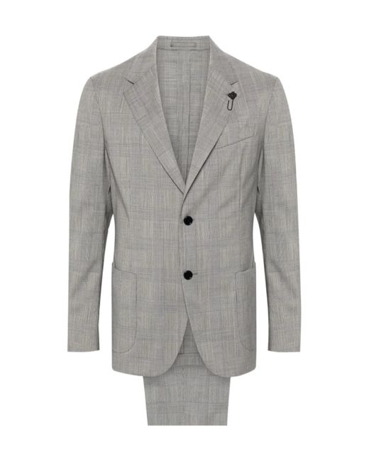 Lardini Gray Prince-Of-Wales-Check Wool Suit for men