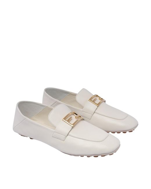 Fendi Logo Plaque Slip-On Loafers in Gray | Lyst