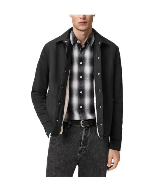 AllSaints Black Longhaul Buttoned Shirt Jacket for men